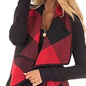 Casual Lapel Open Front Plaid Vest Cardigan Coat